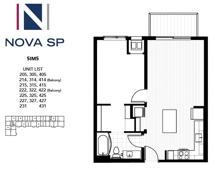 One Bed One Bath Sims Floorplan One Bed One Bath Sims Floorplan at Nova SP Apartments, 650 Aguirre Street, Minnesota